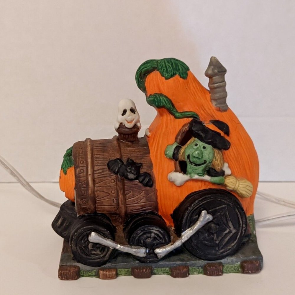 Halloween Train Ceramic Lighted Pumpkin Witch Train